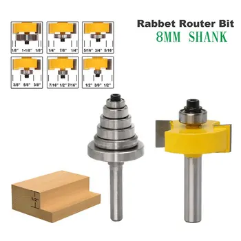 

3pcs 8MM Shank Rabbet Router Bit with Bearings Set Woodworking Milling Cutter Tenon Cutter for Woodworking Tools
