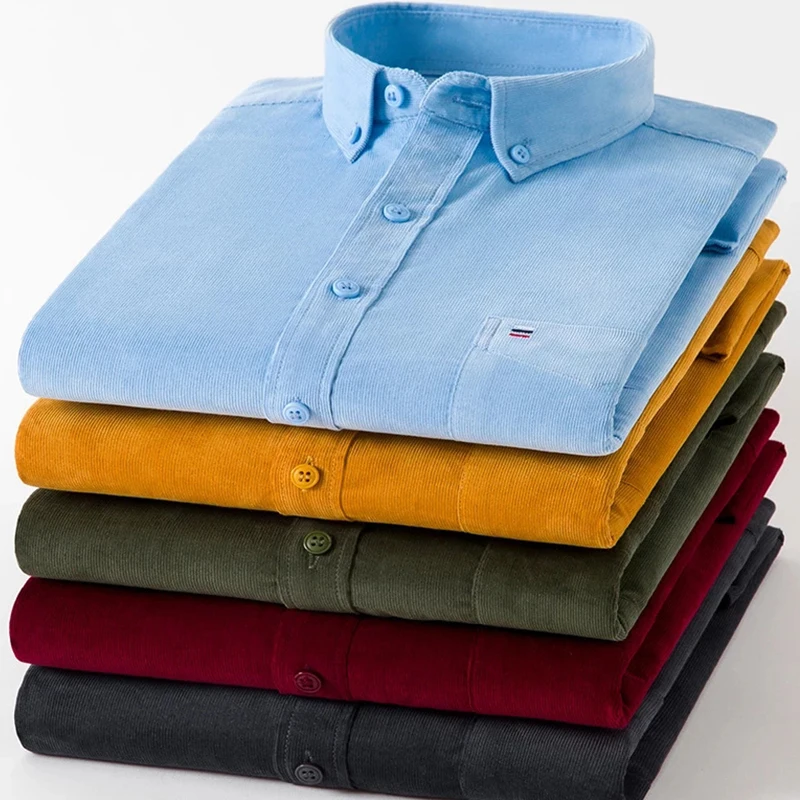 Cotton Shirt Long Sleeve Shirt Cotton Plus Size 7XL Corduroy Mens Casual Long Sleeve Regular Fit Business Dress Shirts For Male Comfortable Pocket