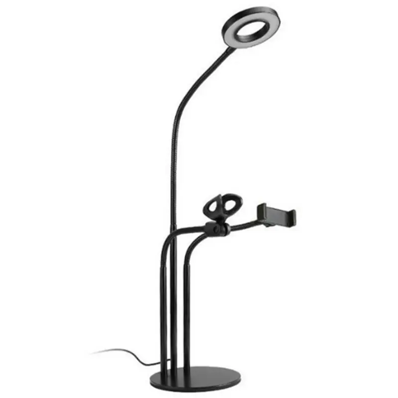 

Hot 3 In 1 Led Selfie Ring Light Desktop Led Lamp Lazy Mobile Phone Holder With Microphone Holder For Iphone Video Stander Black