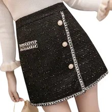 Женская осенне-зимняя короткая юбка из шерстяной ткани, необычная Лоскутная юбка трапециевидной формы с высокой талией, темпераментная облегающая юбка ML307