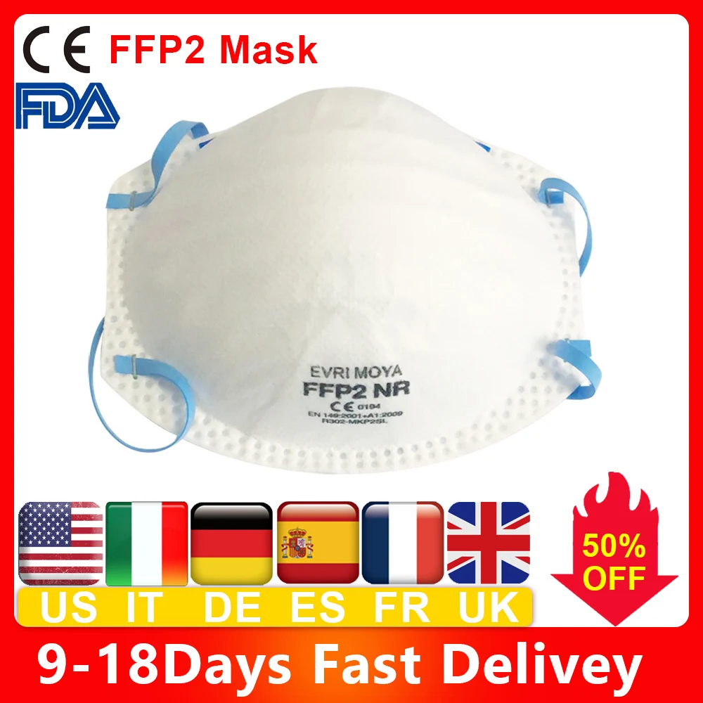 

100/40/20Pcs FFP2 Dust Mask 3-layer Face Mask Cup Type 94% Filtration Respirator Masks for Dust Particles Pollution