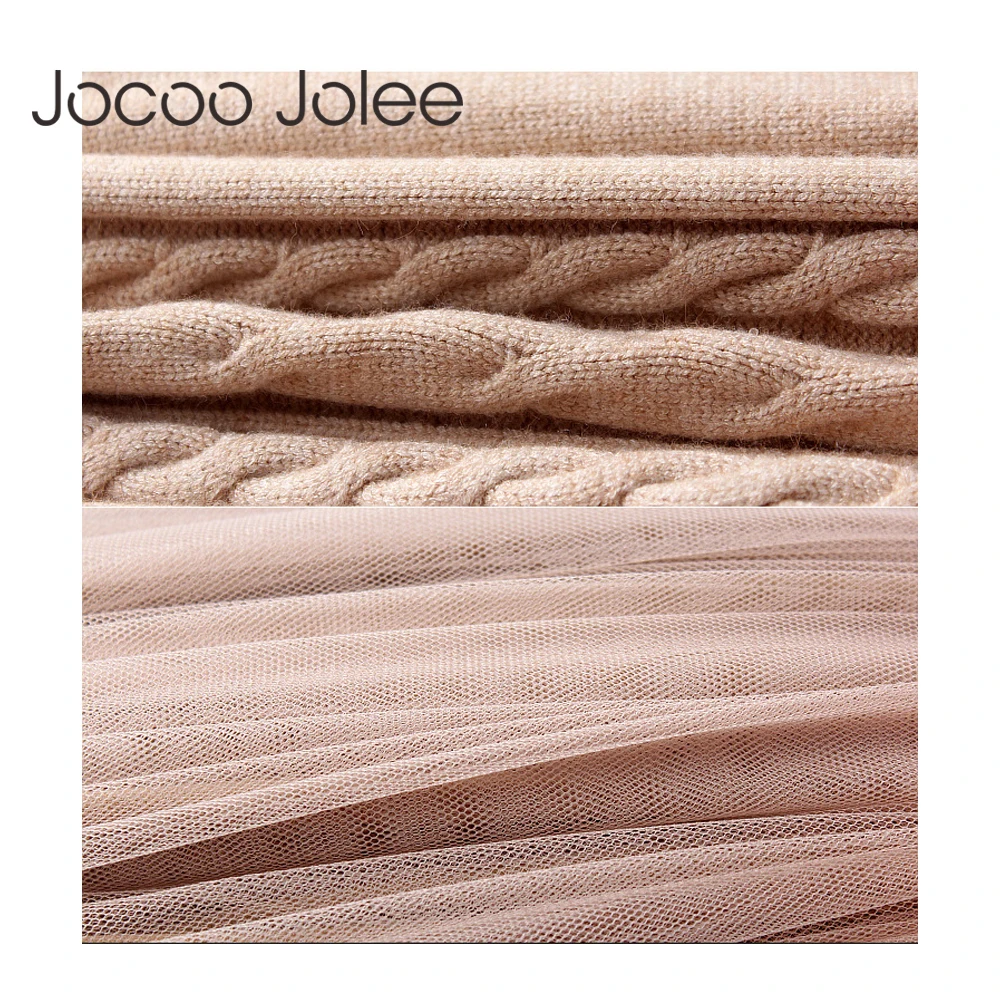 Jocoo Jolee, элегантное женское корейское трикотажное платье, женское осеннее платье с длинным рукавом и круглым вырезом, высокоэластичное лоскутное платье, свитер с сеточкой, миди платье