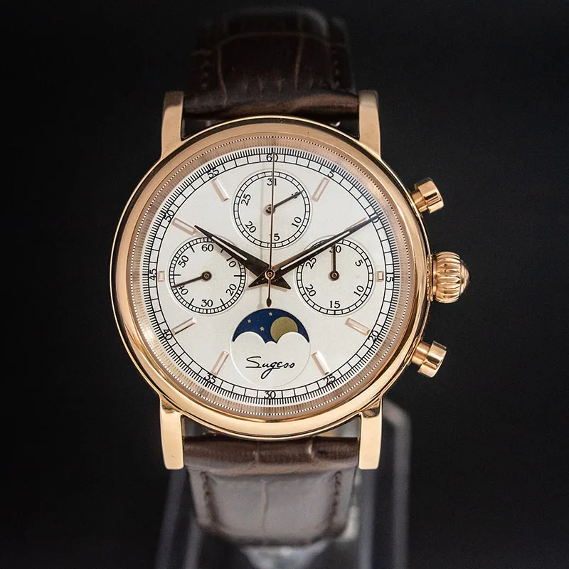 Мужские механические часы с хронографом Moonphase и календарем, оригинальные светящиеся стрелки ST1908, мужские многофункциональные часы