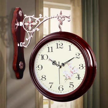 

Vintage Wood Silent Double Sided Wall Clock Modern Design Kitchen Europe Wall Clock Living Room Creative Reloj Pared Wall Watch