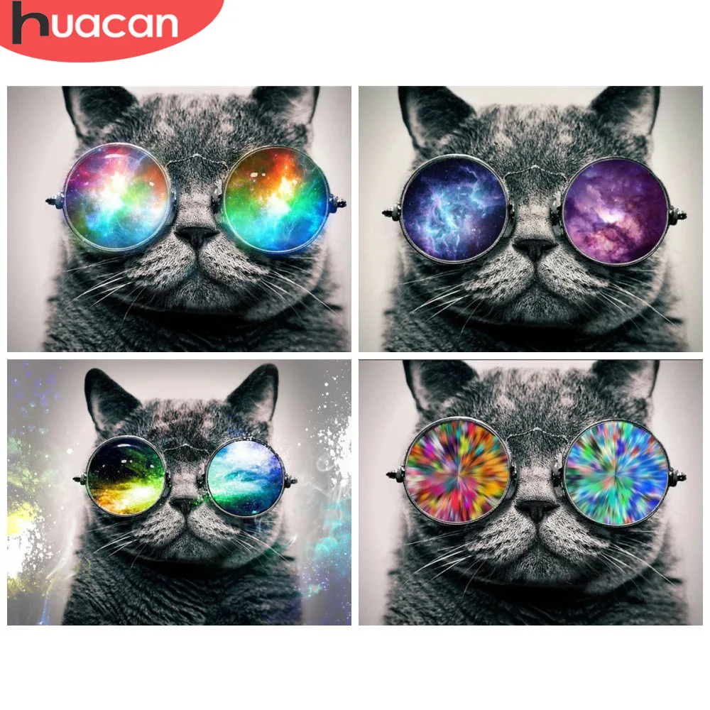 Алмазная картина HUACAN Cat, полная квадратная 5D алмазная вышивка, животные, украшение для дома, картина, мозаика, стразы