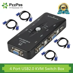 PzzPss – interrupteur KVM USB 2.0 VGA, 4 ports, séparateur de souris, imprimante, clavier, Pendrive, commutateur de partage, adaptateur de boîte de commutation VGA 1920x1440 