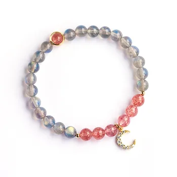 

Lily Jewelry Labradorite Strawberry Quartzs Zircon Moon Charms Healing Bracelet Nice Gift for Women Good for Love and Digesion