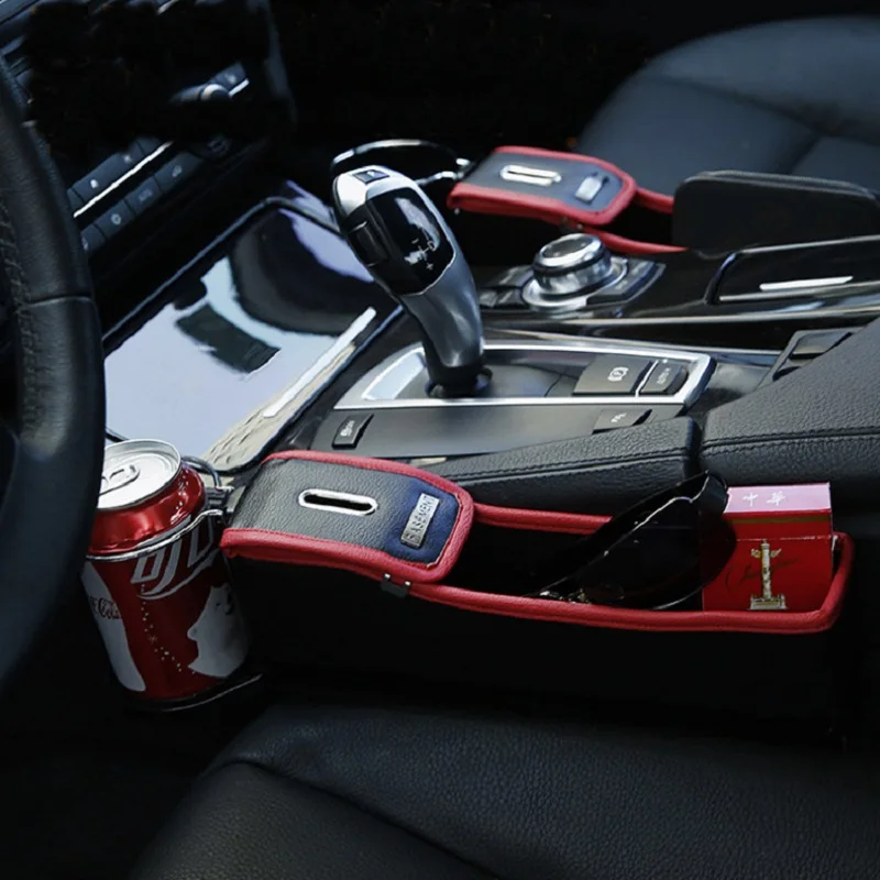 

Car Seat Gap Storage Box PU Leather Pocket Catcher Organizer Key Phone Bottle Cups Holder Multifunctional Car Accessories