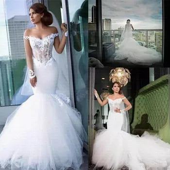 

Gorgeous Train New African Mermaid Wedding Dresses 2020 Off the Shoulder Lace Robe De Mariee Lace up Back Vestido De Noiva