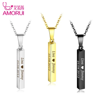 

Square Bar Name Letter Custom Necklace Stainless Steel 3 Colors Personalized Date Necklaces for Women Men Jewelry Gift