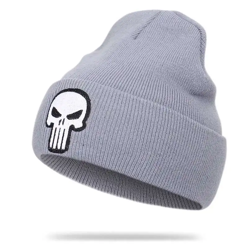 

Unisex Skull Embroidery Knitted Winter Beanie Hats The Punisher Winter Casual Hats Women Men Warm Soft Caps Gorro Bonnet gorro