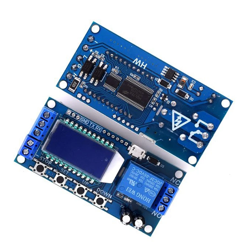 AABB-Micro Usb цифровой ЖК-дисплей реле времени задержки модуль Dc 6-30 в управление многофункциональный таймер переключатель цикл запуска кабан модуль