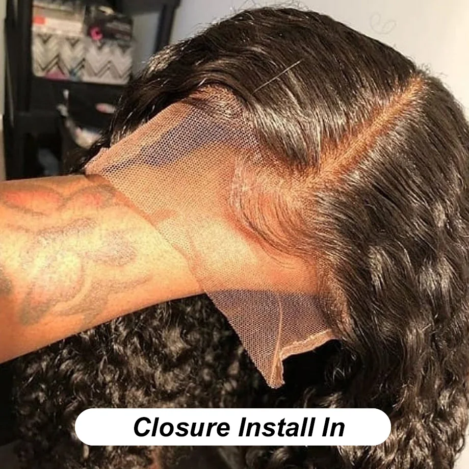 Curly hair transparent lace closure 4x4 Deep Wave Brazilian Human Hair hd Free Part With Baby | Шиньоны и парики
