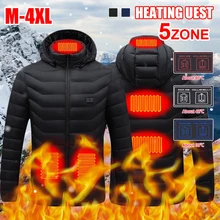 New 5 Areas Heated Jackets Usb Charge Winter Outdoor Electric Heating Jackets Warm Thermal Coat for Men Women for Outdoor Hiking