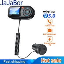 JaJaBor FM Transmitter AUX Audio MP3 Player USB Type C PD Fast Charging Handsfree Bluetooth-compatible 5.0 Car Kit FM Modulator