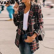 VAZN, классический сексуальный комбинезон в клетку с длинным рукавом, облегающая женская длинная верхняя одежда с высокой талией