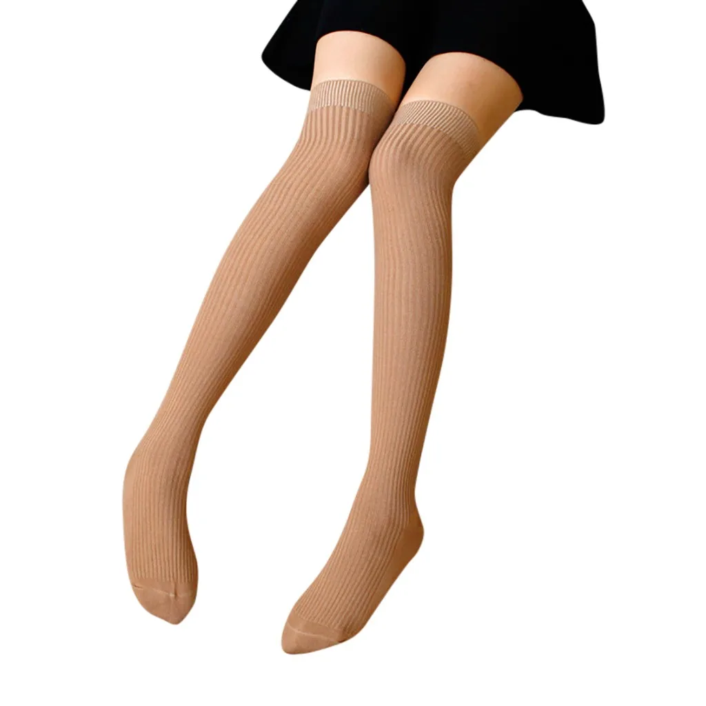 Женские носки в Вертикальную Полоску, утепленные женские гольфы, хлопковые высокие женские гольфы для девочек# YL5 - Цвет: KH