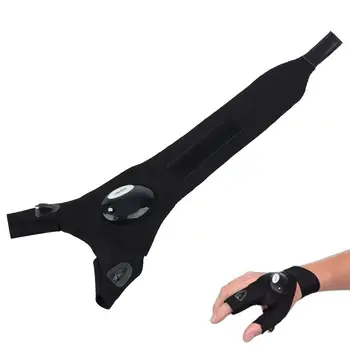 

LED Flashlight Magic Strap Fingerless Gloves with 2 LED light for Repairing and Working in Darkness Places, Fishing, Camping, Hi