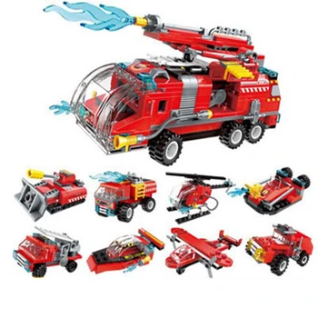 

8 IN 1 Building Blocks City Bricks Construction Toys Technic Aircraft Educational Fire Truck Department Block Toy For Boys Gifts