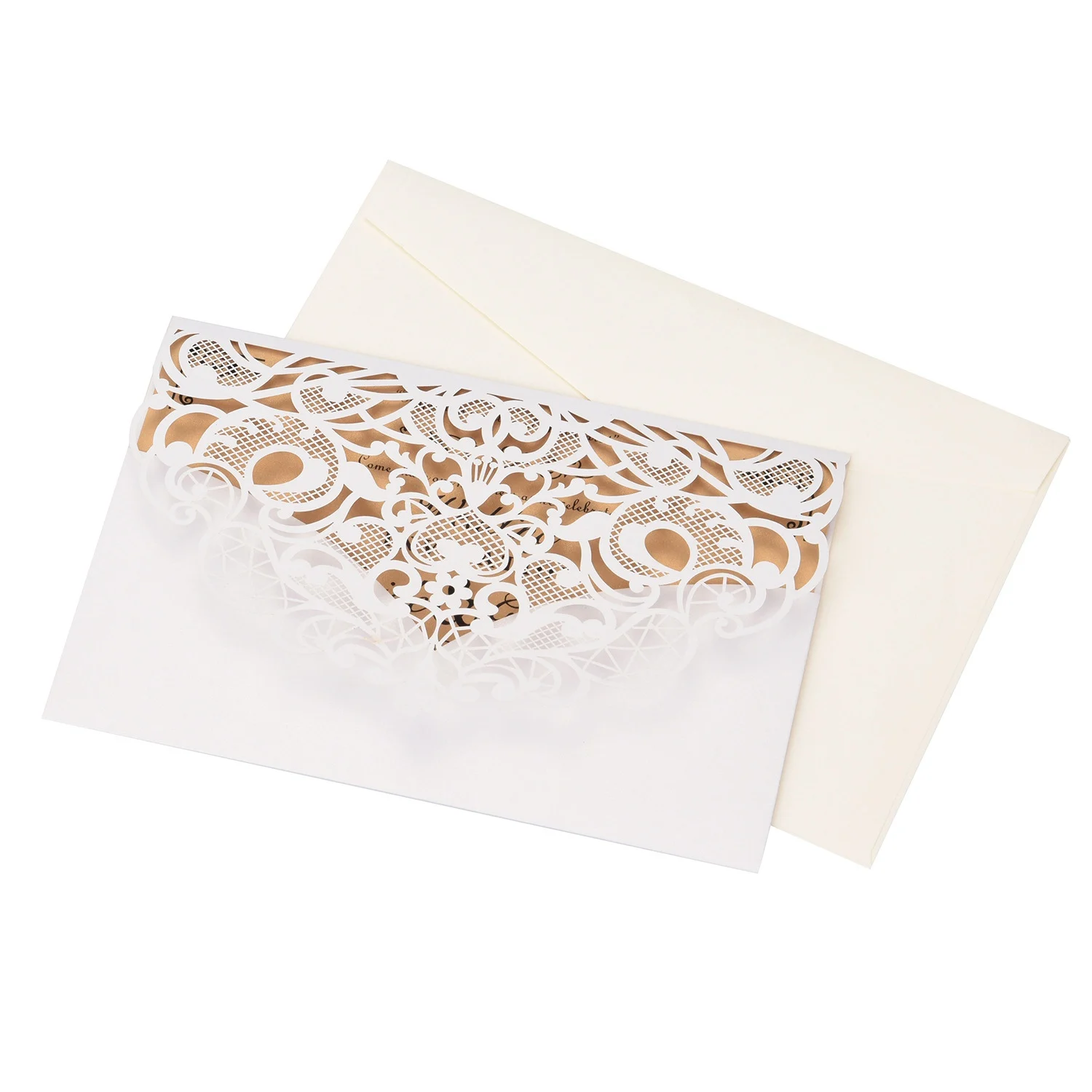  20Pcs Wedding Invitation Cards -Cut Gold Foil And Floral Design Invitation Pockets for Bridal Showe - 4000114237826