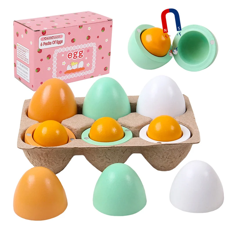 Pretend Kitchen Kids Toys Simulation Food Wooden Egg Set Magnetic Paste Eggs Pretend to Play Cutting Food Girl Cooking Games New
