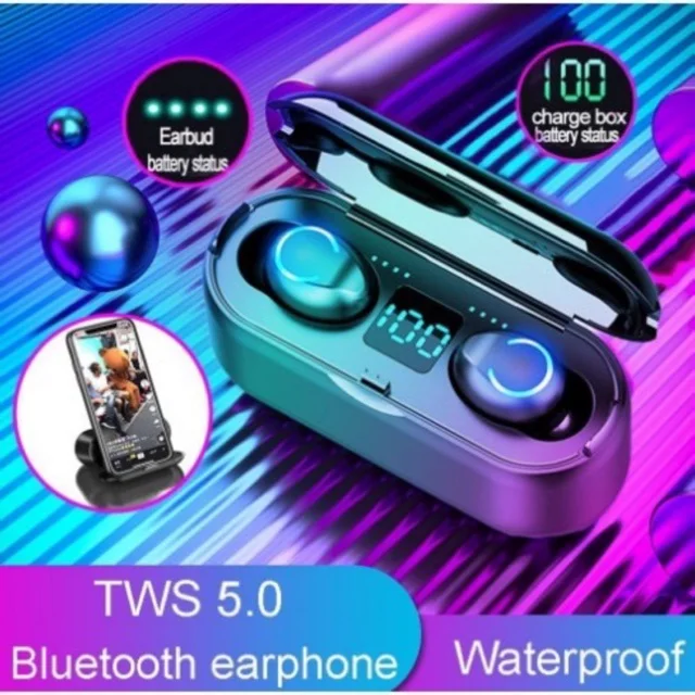 Original AMOI F9 TWS Bluetooth Earphones IPX7 Sport 9D Wireless Headphones Display Earbuds Mic Headset For Iphone Xiaomi Huawei