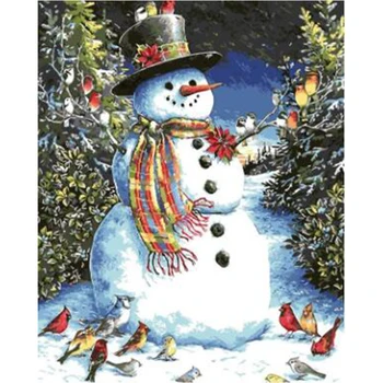 

2020 Christmas Christmas Snowman DIY paint by number on canvas DIY crafts adult coloring by number acrylic paint