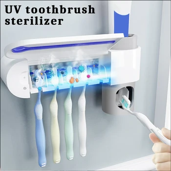 

EU US Plug Antibacteria Ultraviolet Toothbrush Holder Sterilizer Automatic Toothpaste Dispenser Squeezer Bathroom Accessory Set