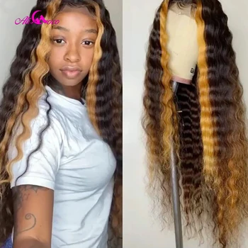 

Ali Coco Deep Wave Human Hair Lace Front Wigs 150% Density Ombre Wigs Pre Plucked For Black Women Hairstyle Malaysia Remy Hair