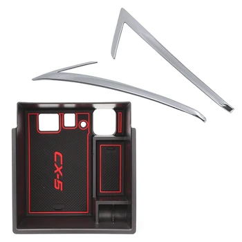 

1 Pcs Car Central Armrest Storage Box Tray Holder Case & 1 Pcs Rear Fog Eyebrow Sticker Trim Strip