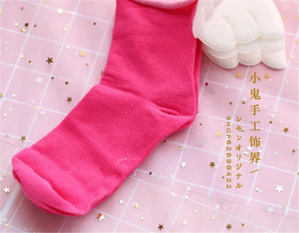hot pink Лолита Крылья Ангела милые женские короткие носки несколько цветов хлопок носки B557 - Color: hot pink