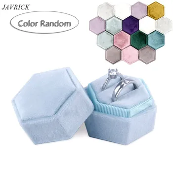 

Hexagon Velvet Ring Box Double Ring Display Holder Detachable Lid(Color Random)