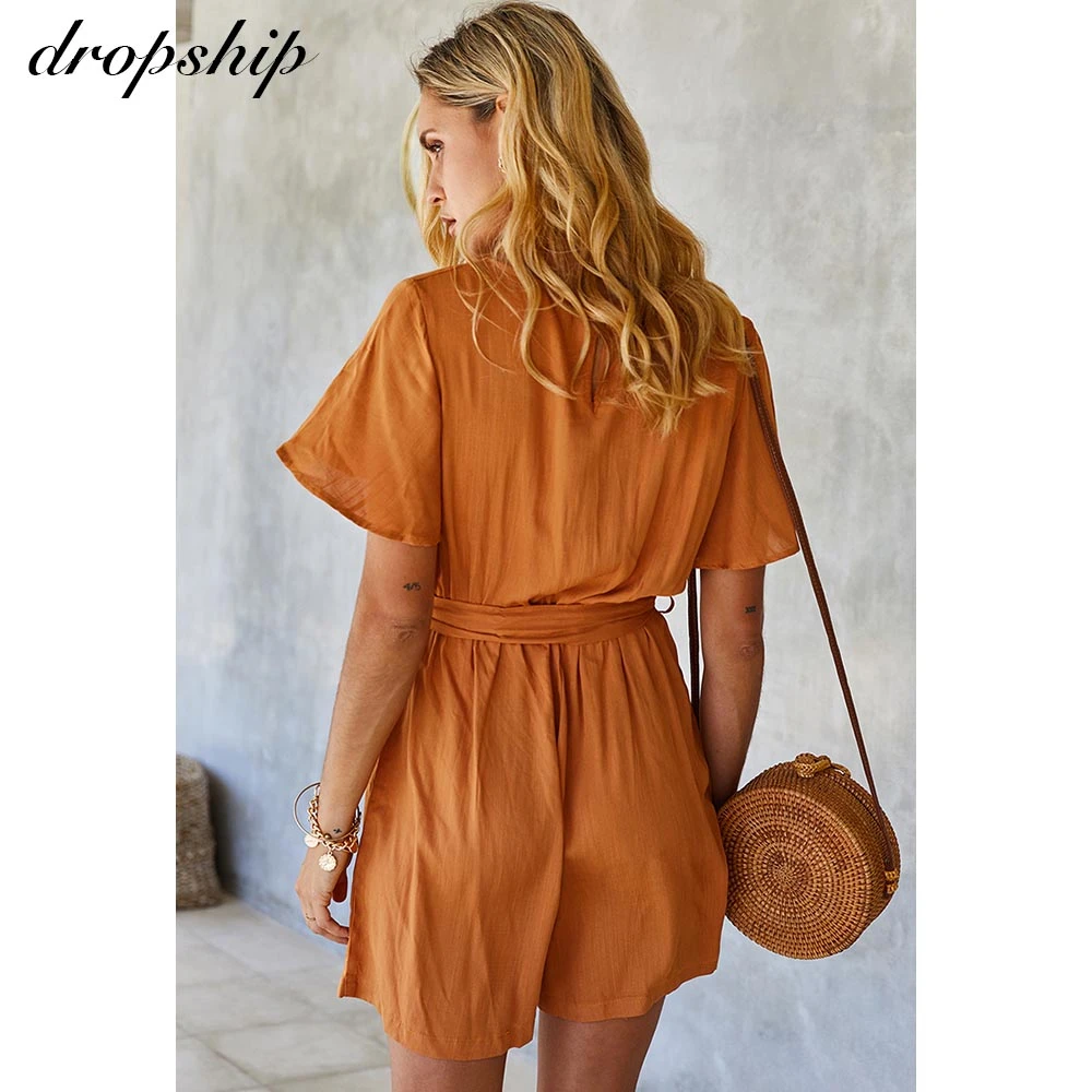 Dropship Jumpsuit Rompers Women Casual Solid Jumpsuits Streetwear Romper Spring Summer Short Sleeve Overalls For Women Playsuit