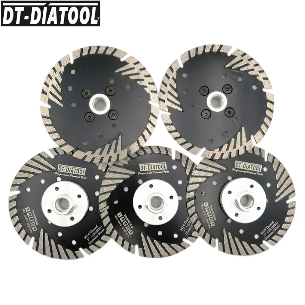DT-DIATOOL 5 шт. M14 125 мм/" Горячая прессованная Алмазная турбо лезвия с наклонной защитой зубы пилы гранитный диск для резки мрамора