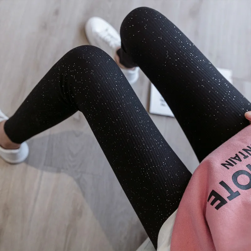 Autumn New Style Hong Kong-flavored Cotton Thread High Waist Large Size Nine Points Pants Can Not Drop Powder Glitter Base Wear | Женская