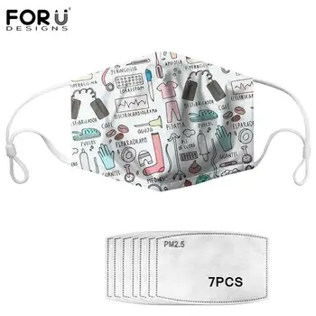 

FORUDESIGNS Nursing Print Ladies Outdoor White Tops Face Mask With 2Pcs Filter Masks Multi Use Breathable Anti Air Dust Mask