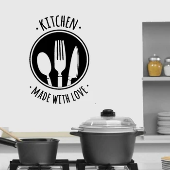 

Kitchen Wall Sticker Spoon Vinyl Decal Fork Table Knife Stickers Quotes Made With Love Mural Cooking Room Decoration Removable