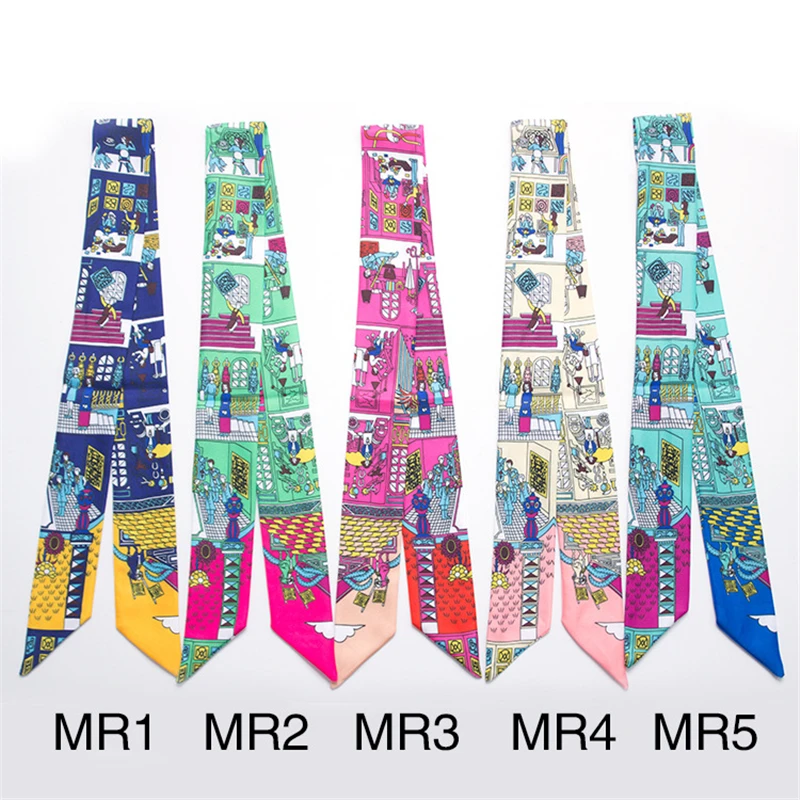 Classic Print Scarf Female Luxury Brand Fashion Slim Narrow Tie Bag Handle Ribbon Decorative Ribbon Ladies Scarf JK22