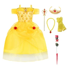 Карнавальные Платья принцессы Белль для девочек; костюм красавицы и чудовища; детское платье на День рождения; детская одежда на Хэллоуин для девочек