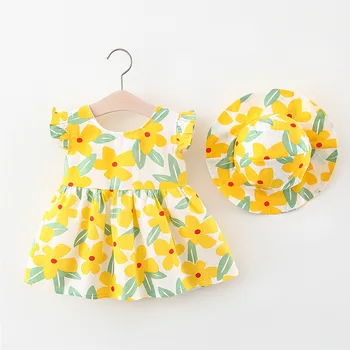 

Baby Girls Dress Summer Floral Baby Girl Princess Clothe Sunflower Hat Cute Vest Girl Sleeveless vestido Dress Baby Clothes 0-2Y