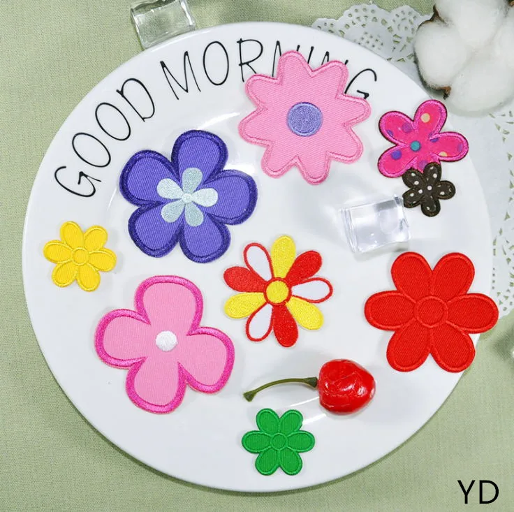 

New arrival 10 pcs Flowers Embroidered cartoon patches iron on fashion hat shoe bag Motif Applique embroidery accessory diy