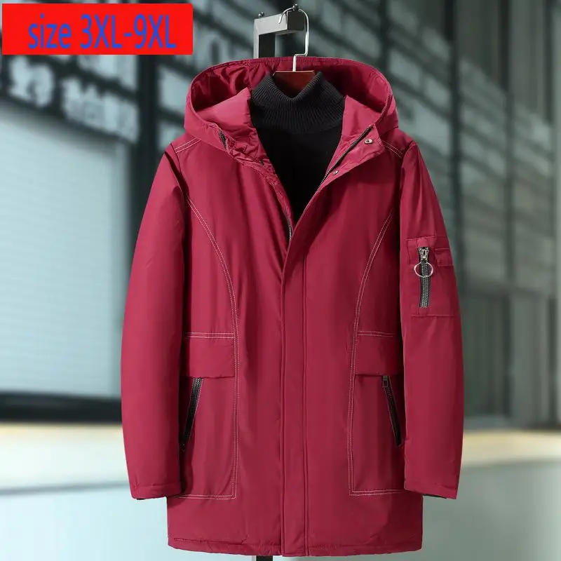 Новая очень большая стеганая хлопковая куртка мужская зимняя Длинная свободная повседневная с капюшоном Толстая мужская зимняя куртка плюс размер 3XL4XL5XL6XL7XL8XL9XL - Цвет: red