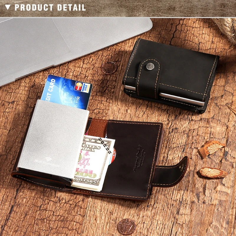 

Men's Vintage RFID Blocking Money Wallet Automatic Pop-up Credit Card Business Card Case Holder Purse Cash Coin Pocket