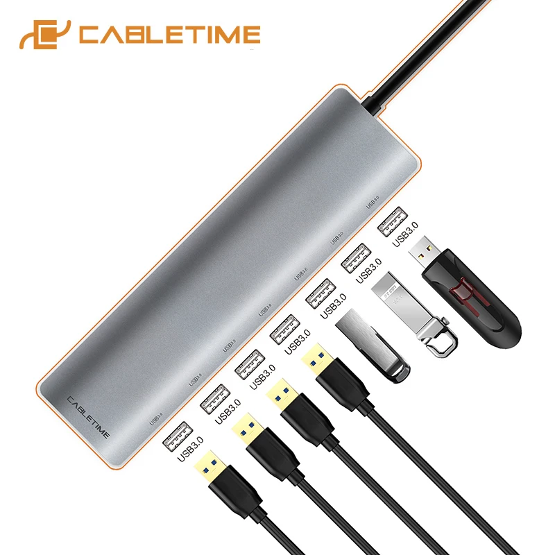 

Cabletime Type C HUB USB 3.0 Type-C to 7 Ports USB Splitter High Speed USB C Hub for Macbook Computer Laptop