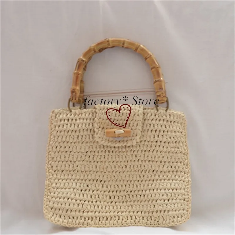 

Handbag Fashion Simple Women's Straw Bag Bamboo Handle Woven Bamboo Handle Paper String Handbag