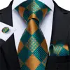 Gift Men Tie Teal Green Paisley Plaid Silk Wedding Tie For Men DiBanGu Design Hanky Cufflink Quality Men Tie Set Dropshipping ► Photo 3/6