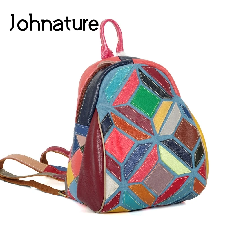 Johnature цветная сумка через плечо из натуральной кожи, женский рюкзак, новинка, Большой Вместительный рюкзак для путешествий(случайный цвет