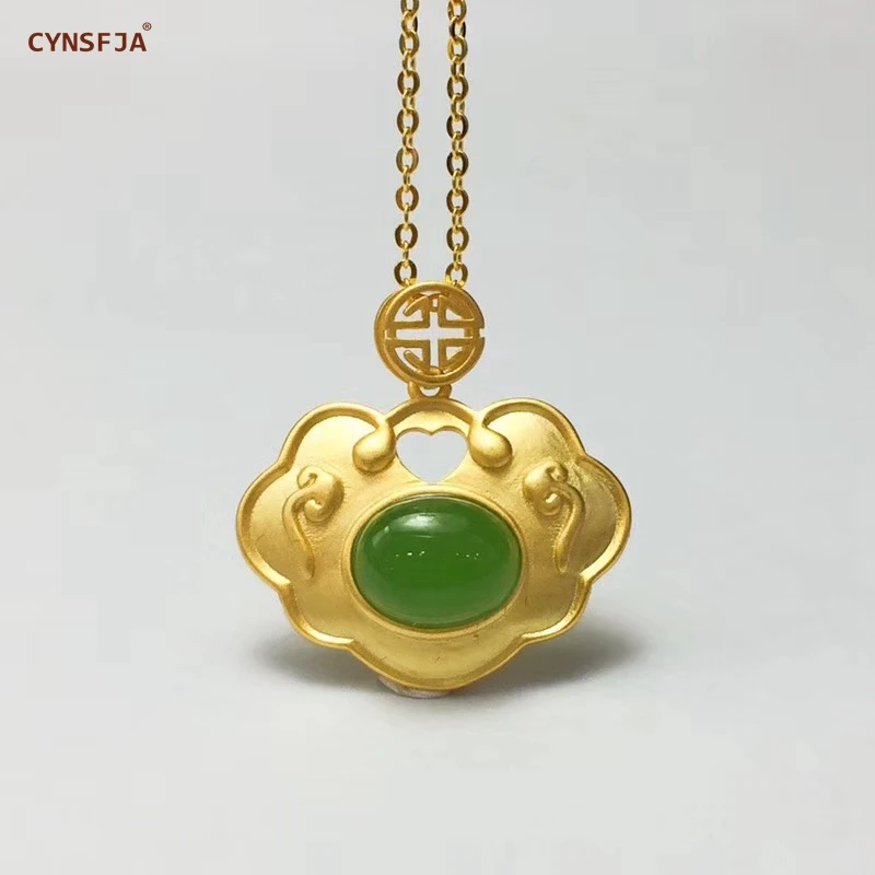 CYNSFJA Реал Certified(Hetian) нефрита Jade Jasper 925 пробы серебряные ювелирные изделия амулеты детский замок и Нефритовой подвеской, лучшие подарки