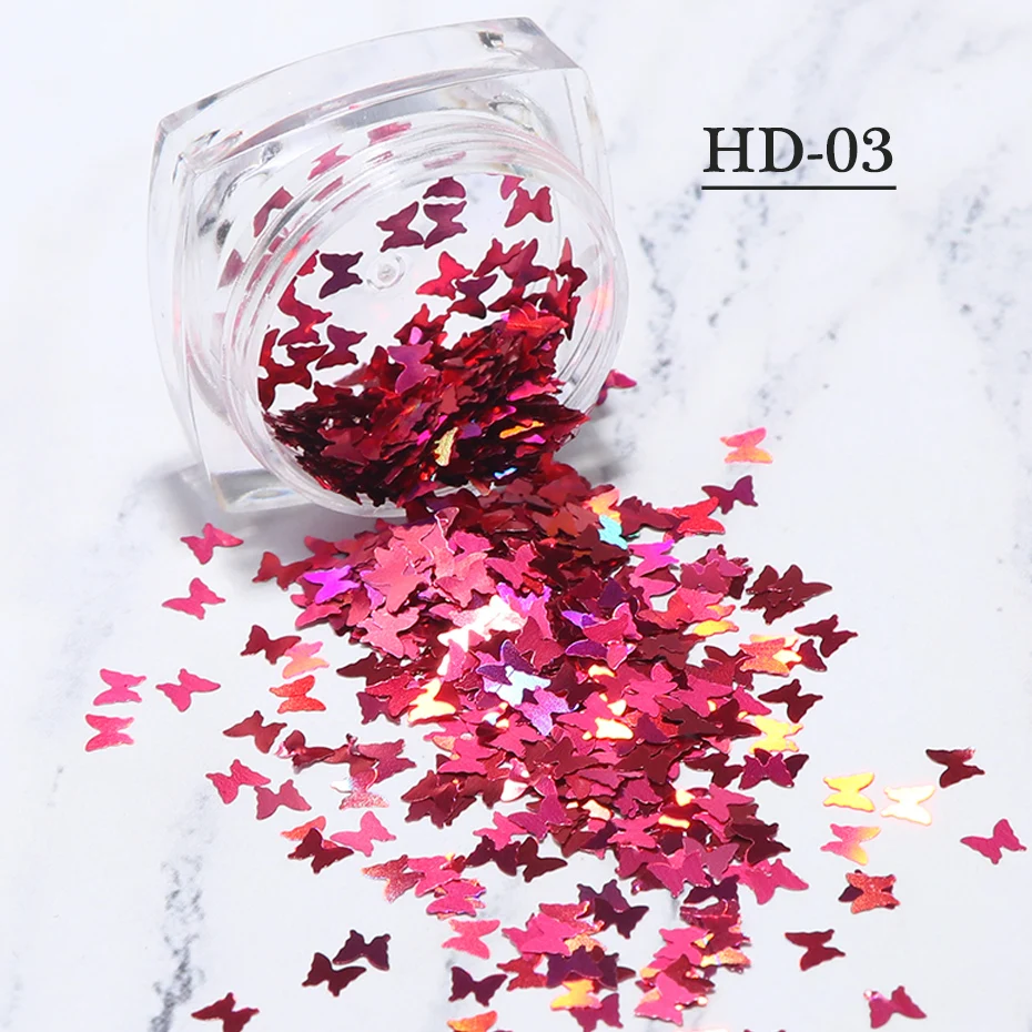 HD-03 1 коробка бабочка лазерные хлопья для ногтей блестки 3D голографическая блестящая блестка смешанные цвета гель для ногтей Маникюр украшения LYHD01-05 - Цвет: HD-03