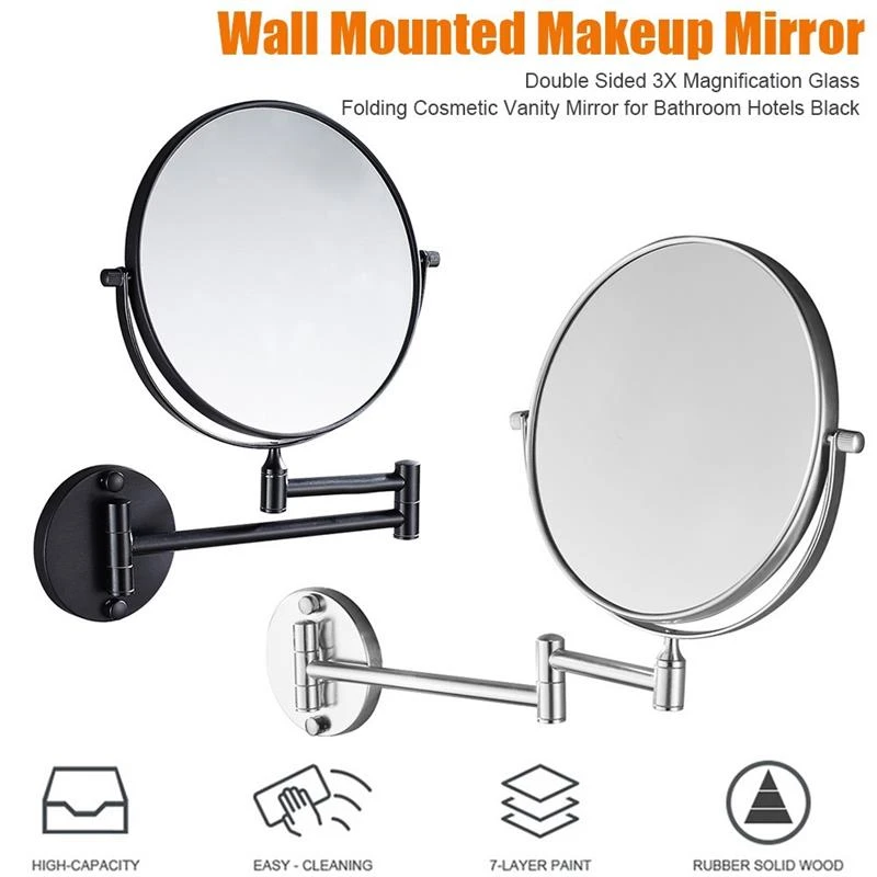 Wall Mounted Makeup Mirror Double Sided 3x Magnification Glass Folding Cosmetic Vanity Mirror For Bathroom Hotels Black Bath Mirrors Aliexpress